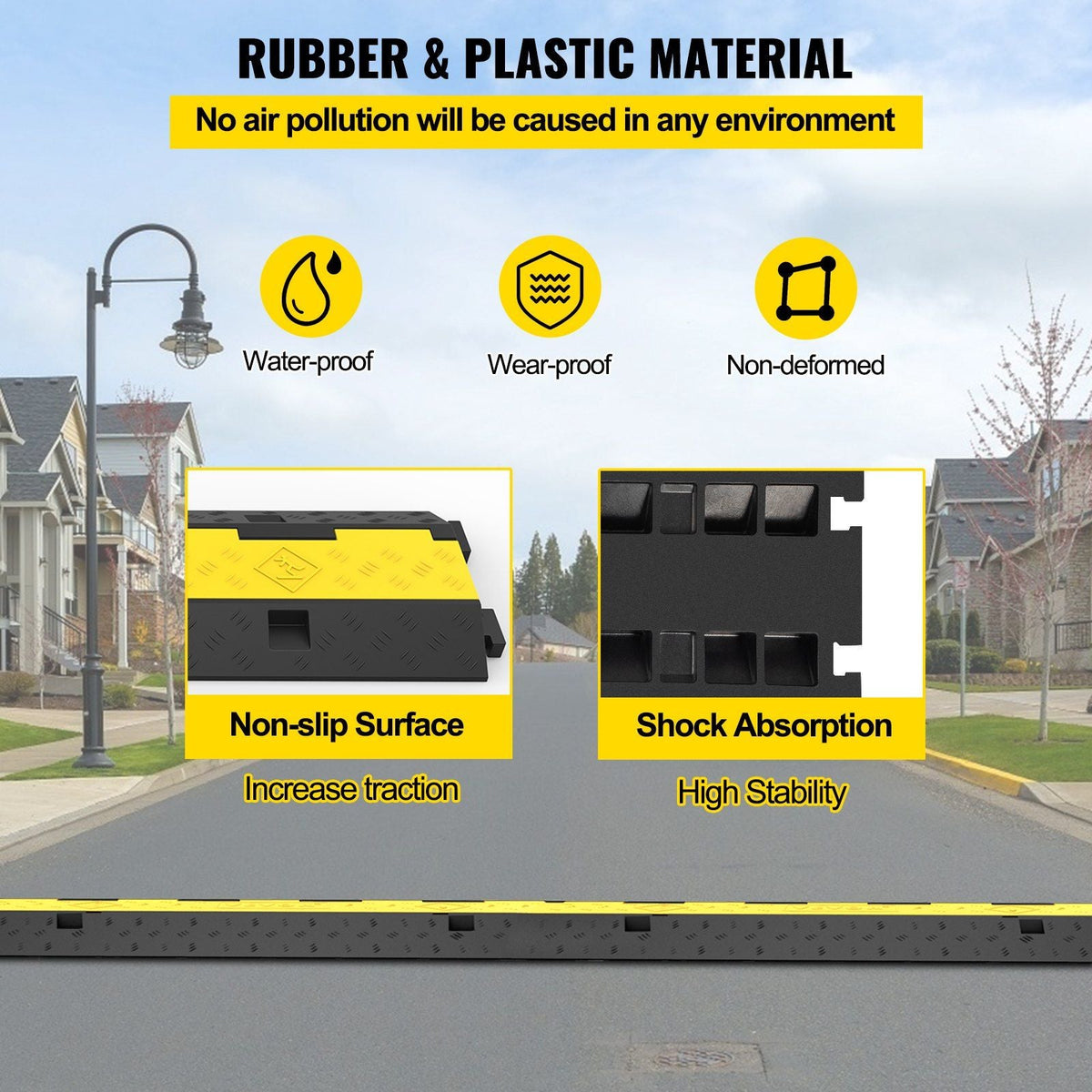 Cable Protector Ramp, 2 Packs 2 Channels Speed Bump Hump, Heavy Duty 11000 LBS/ 5 Ton Loading Rubber Modular Protective Wire Cord Driveway Traffic, 2 Pcs, Black