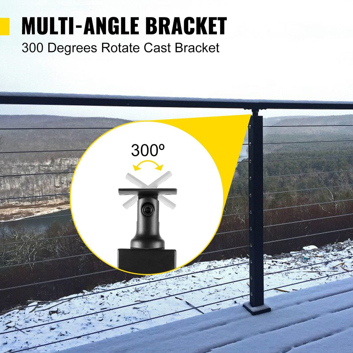 Cable Rail Post Level Deck Stair Post 42 x 0.98 x 1.97" Cable Handrail Post Stainless Steel Brushed Finishing Deck Railing DIY Picket Without Hole Stair Railing Kit with Mount Bracket Black