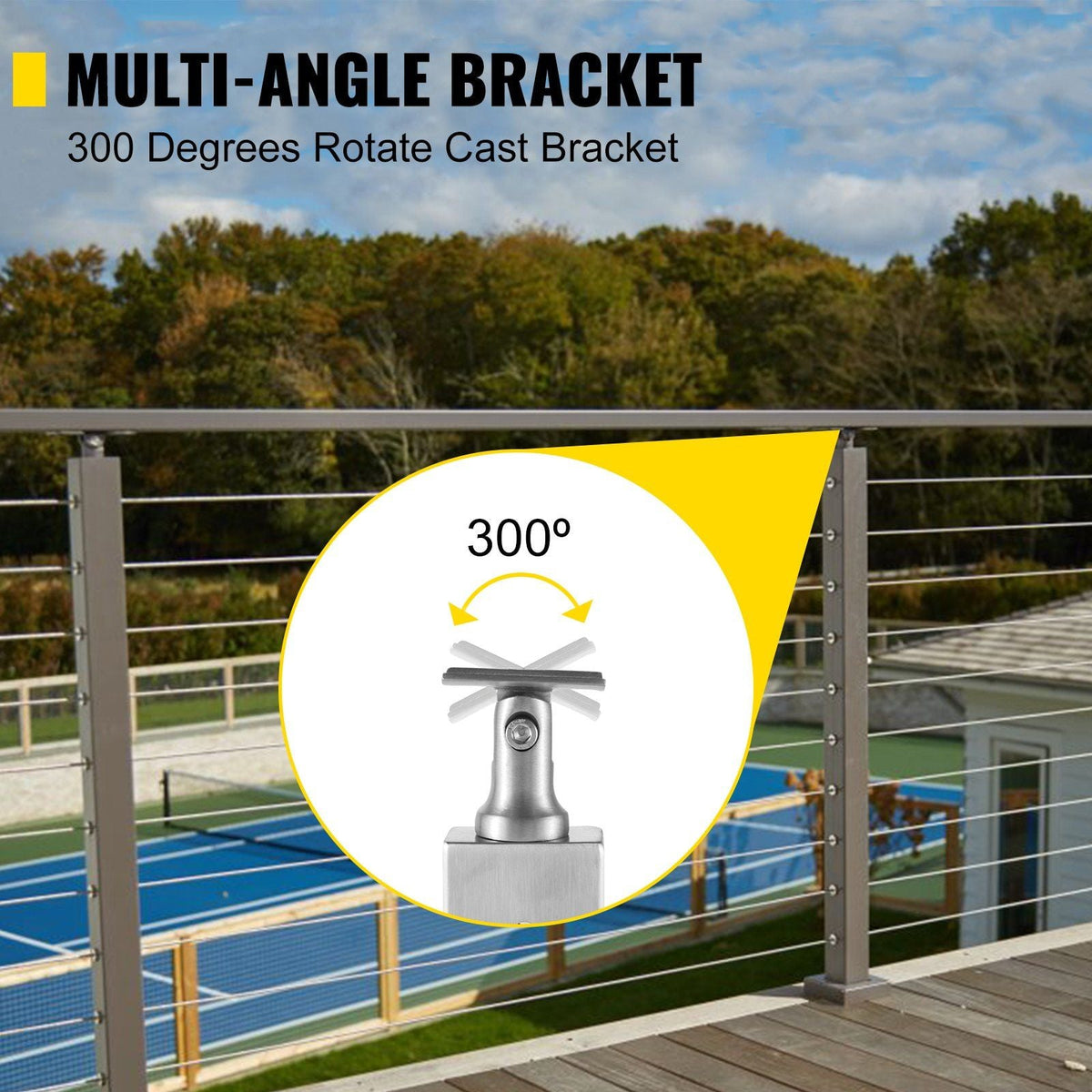 Cable Railing Post Level Deck Stair Post 42 x 0.98 x 1.97" Cable Handrail Post Stainless Steel Wire Drawing Deck Railing DIY Picket Without Hole Stair Railing Kit with Mount Bracket Silver