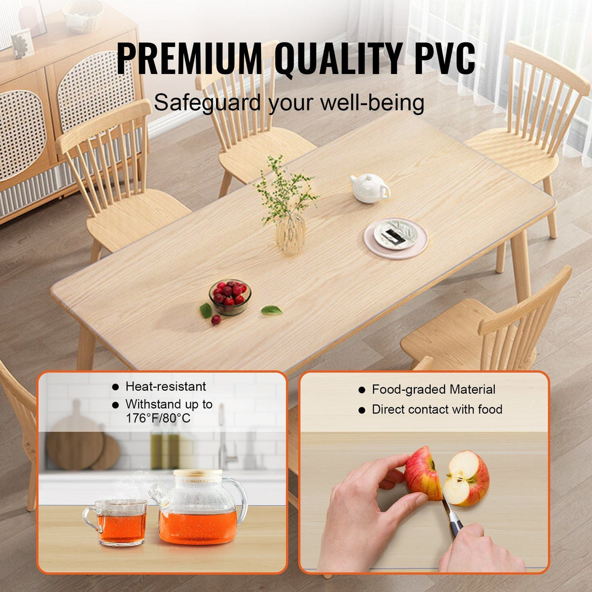Clear Table Cover Protector, 12" x 24"/306 x 614 mm Table Cover, 1.5 mm Thick PVC Plastic Tablecloth, Waterproof Desktop Protector for Writing Desk, Coffee Table, Dining Room Table