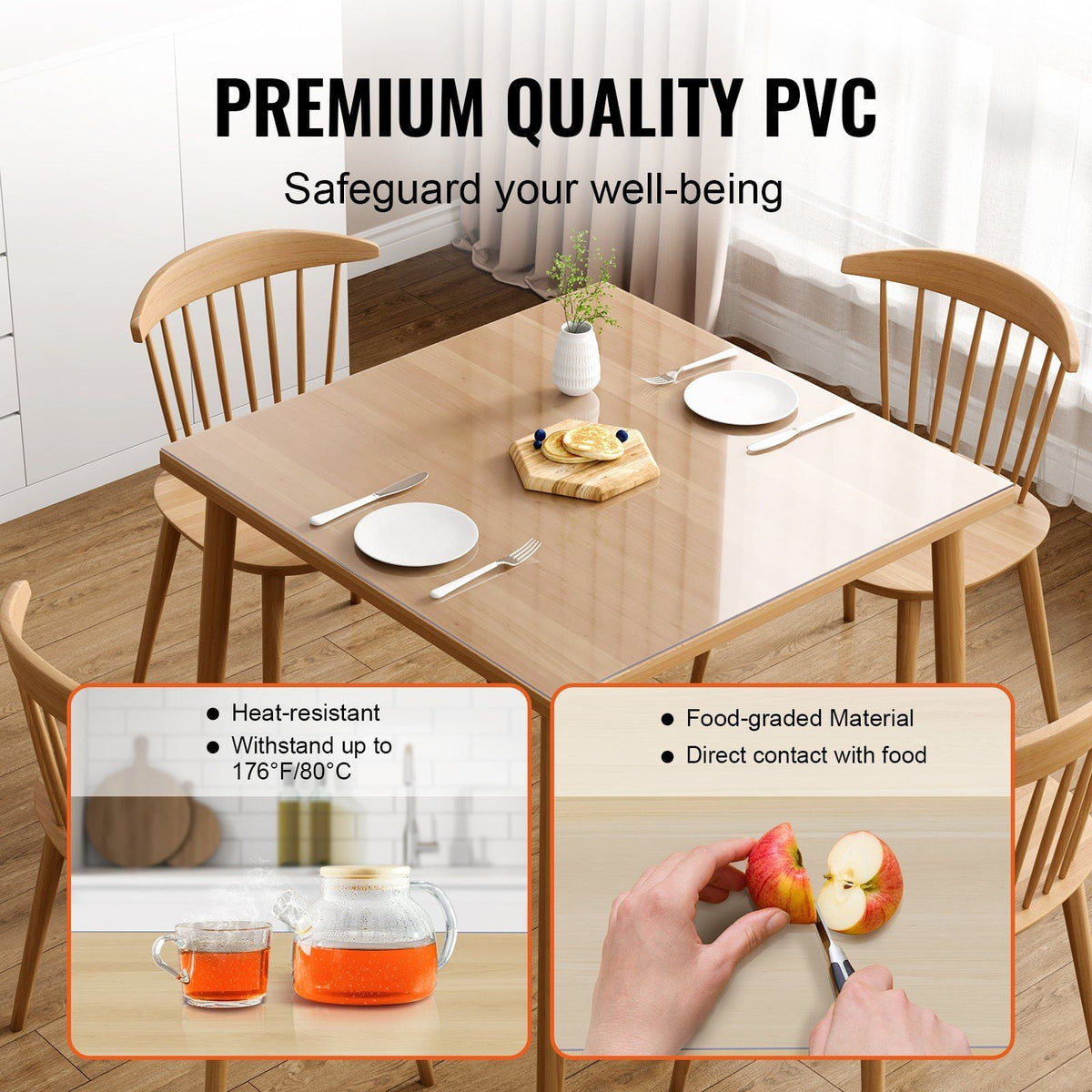 Clear Table Cover Protector, 36"x36"/916 x 916 mm Table Cover, 1.5 mm Thick PVC Plastic Tablecloth, Waterproof Desktop Protector for Writing Desk, Coffee Table, Dining Room Table