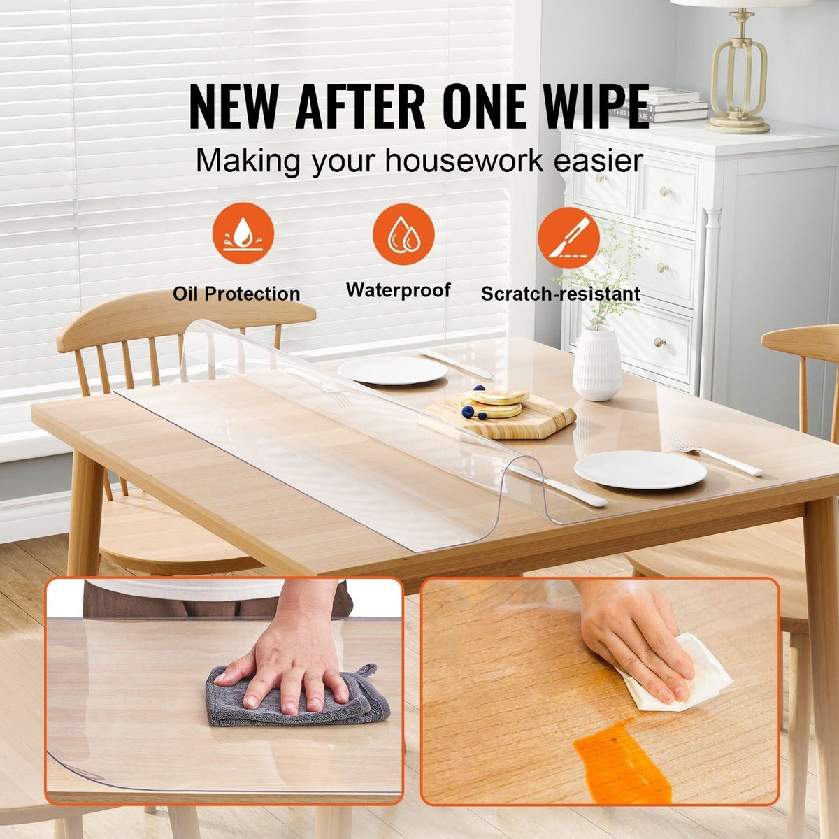 Clear Table Cover Protector, 36"x36"/916 x 916 mm Table Cover, 1.5 mm Thick PVC Plastic Tablecloth, Waterproof Desktop Protector for Writing Desk, Coffee Table, Dining Room Table