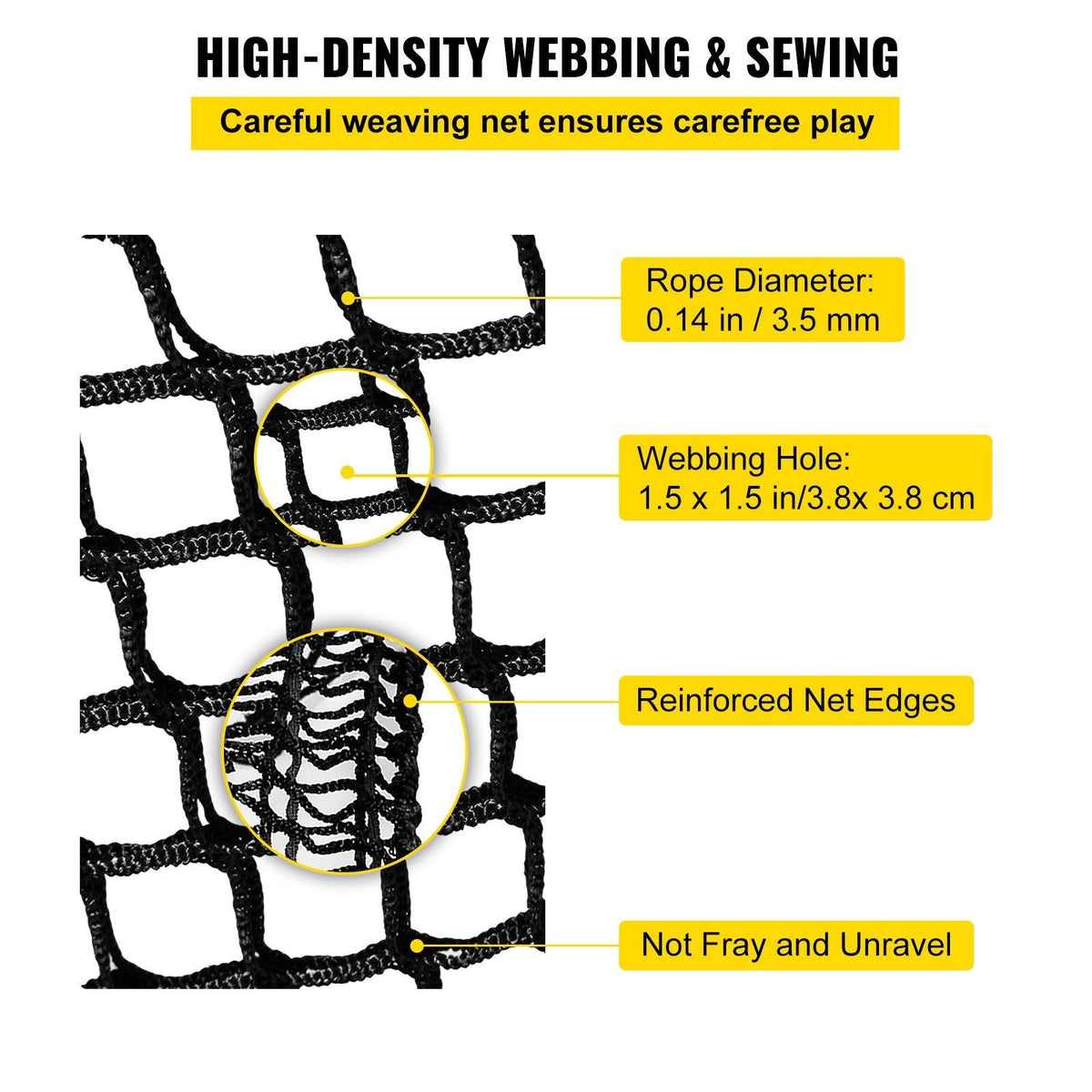 Climbing Cargo Net, 6.6 x 10.5 ft Playground Climbing Cargo Net, Polyester Double Layers Cargo Net Climbing Outdoor w/ 500lbs Weight Capacity, Rope Bridge Net for Tree House, Monkey Bar, Black