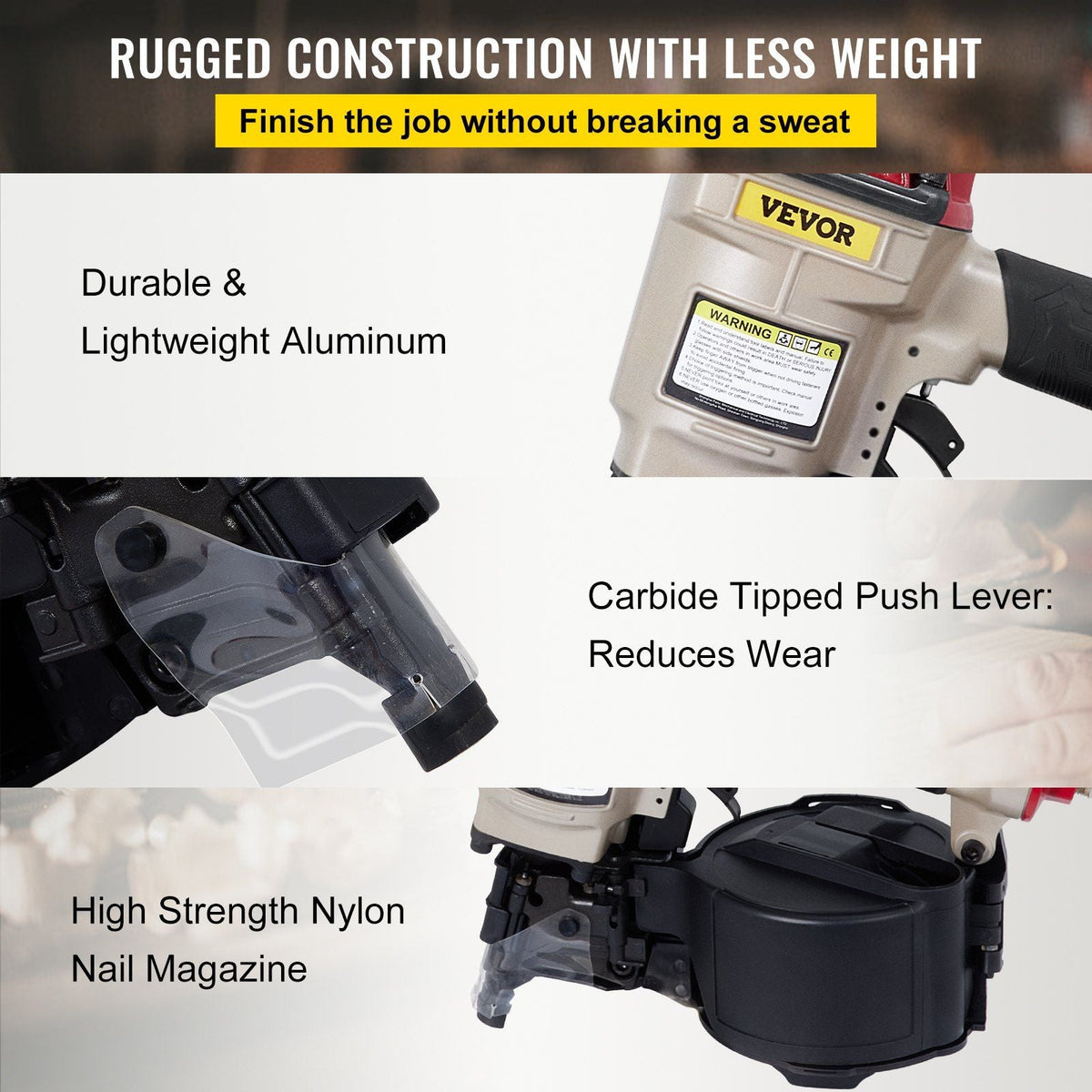 Coil Siding Nailer CN70, 1-3/4-inch to 2-3/4-inch 15 Degree Pneumatic Siding Nail Gun for Siding Sheathing Wooding Fencing Decking