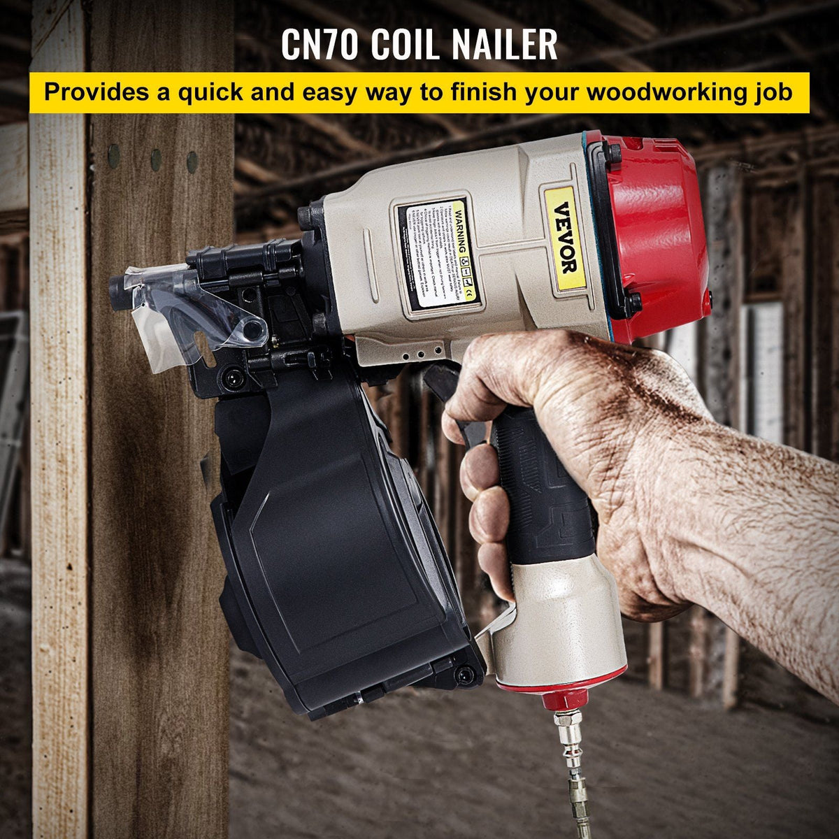 Coil Siding Nailer CN70, 1-3/4-inch to 2-3/4-inch 15 Degree Pneumatic Siding Nail Gun for Siding Sheathing Wooding Fencing Decking