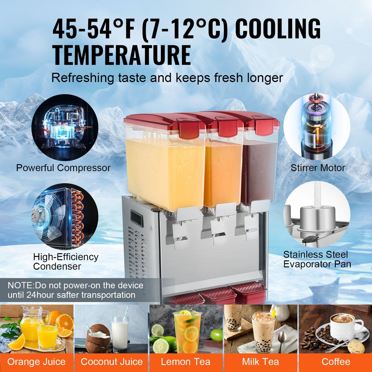 Commercial Beverage Dispenser 10L x 3 Tanks Cold Juice Ice Drink Dispenser