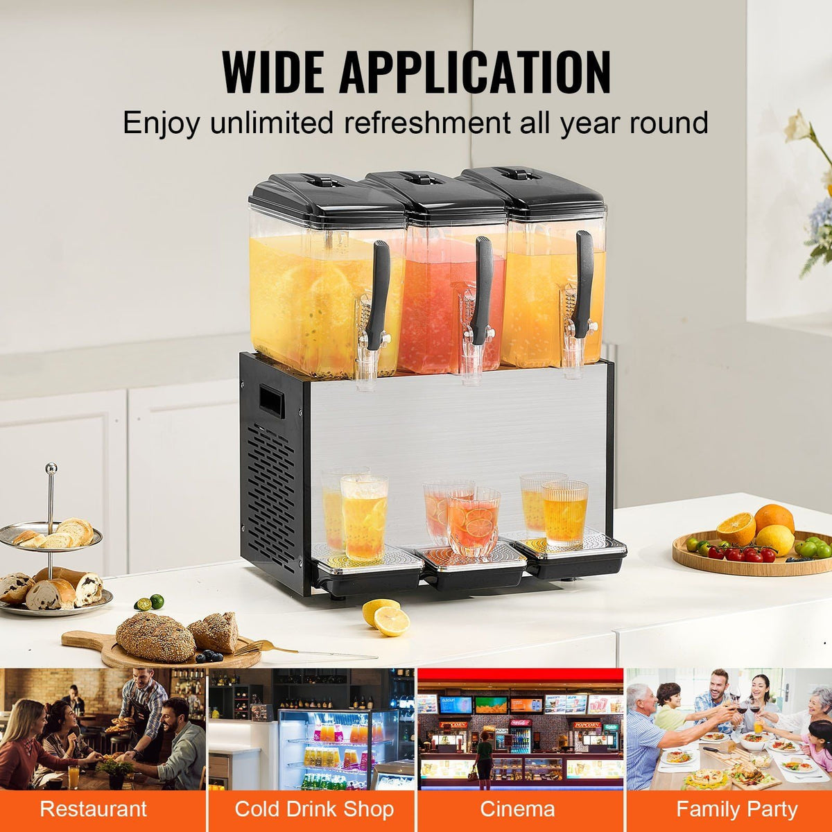 Commercial Beverage Dispenser 12L x 3 Tanks Cold Juice Ice Drink Dispenser