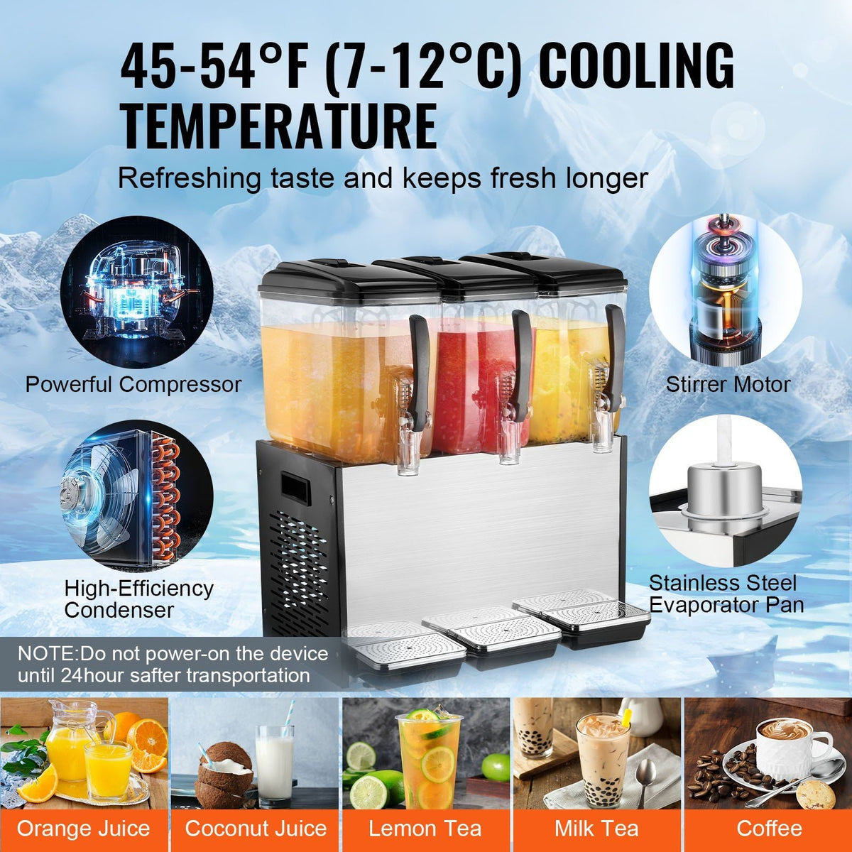 Commercial Beverage Dispenser 12L x 3 Tanks Cold Juice Ice Drink Dispenser