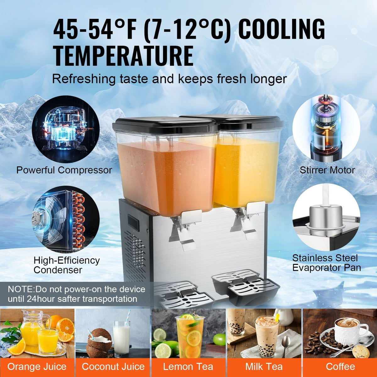 Commercial Beverage Dispenser 18L x 2 Tanks Cold Juice Ice Drink Dispenser
