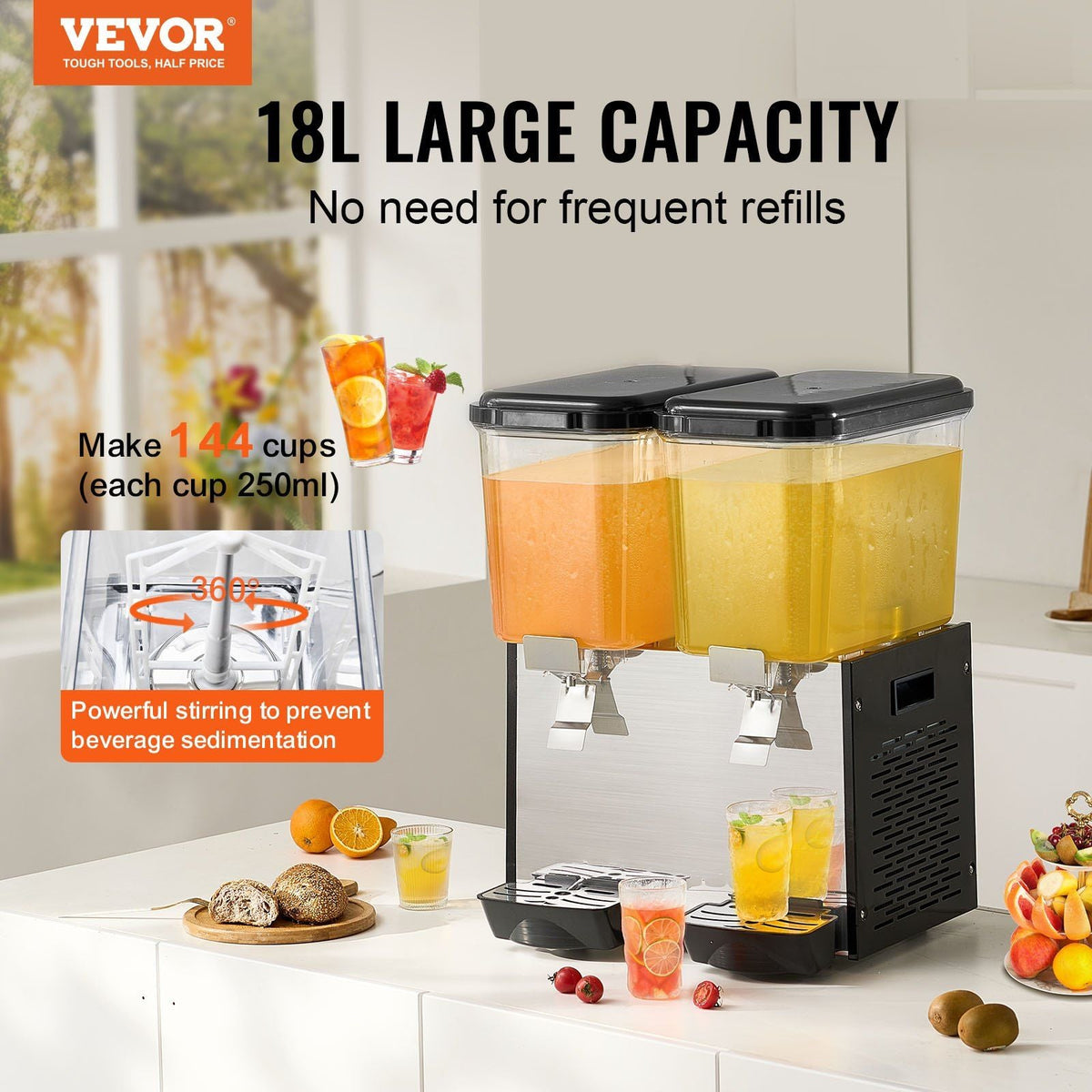 Commercial Beverage Dispenser 18L x 2 Tanks Cold Juice Ice Drink Dispenser