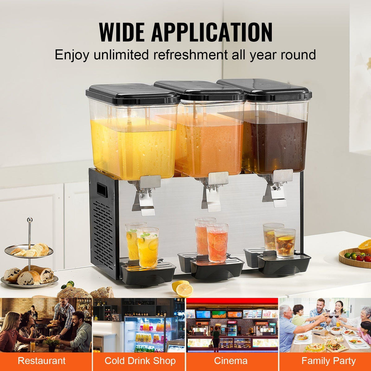 Commercial Beverage Dispenser 18L x 3 Tanks Cold Juice Ice Drink Dispenser