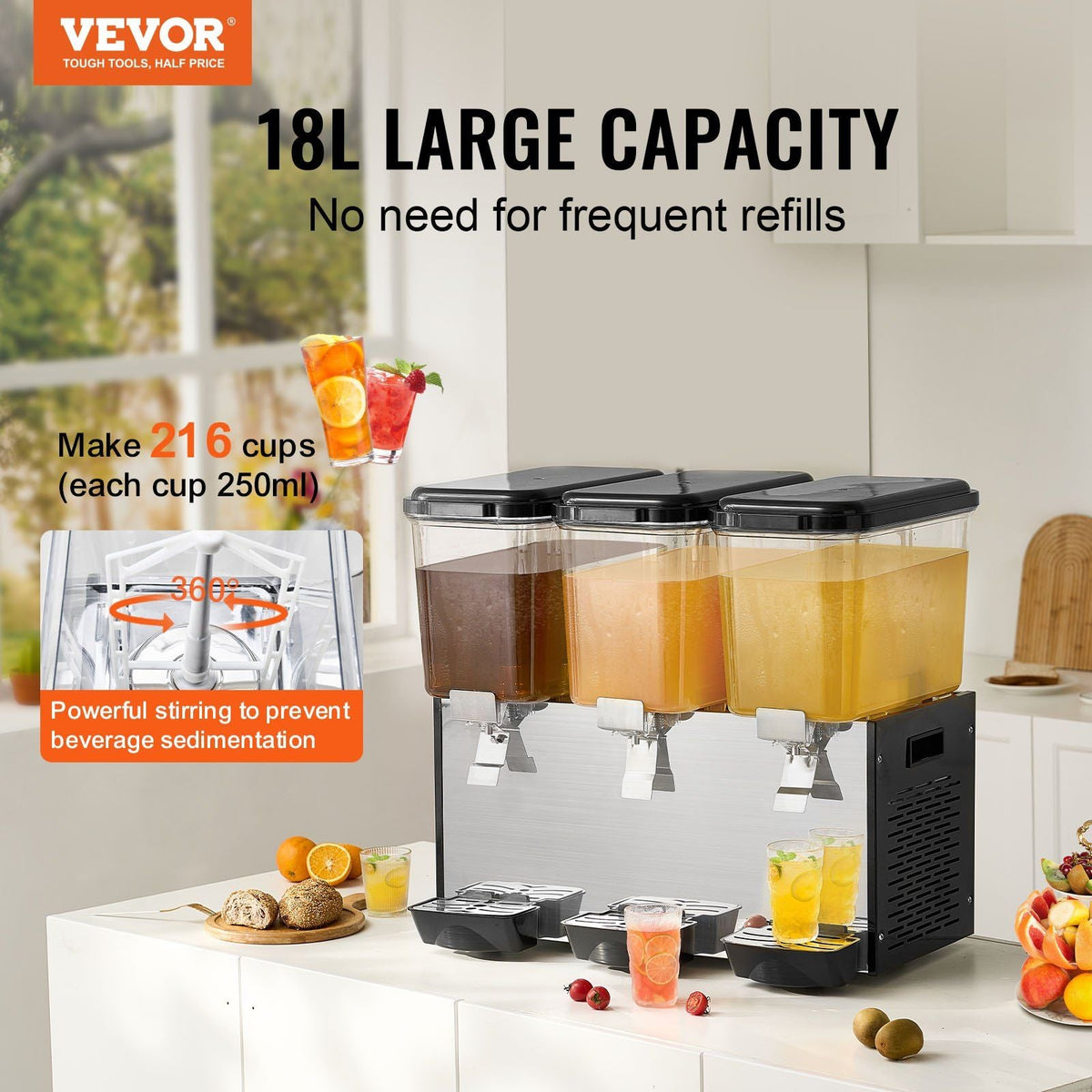 Commercial Beverage Dispenser 18L x 3 Tanks Cold Juice Ice Drink Dispenser