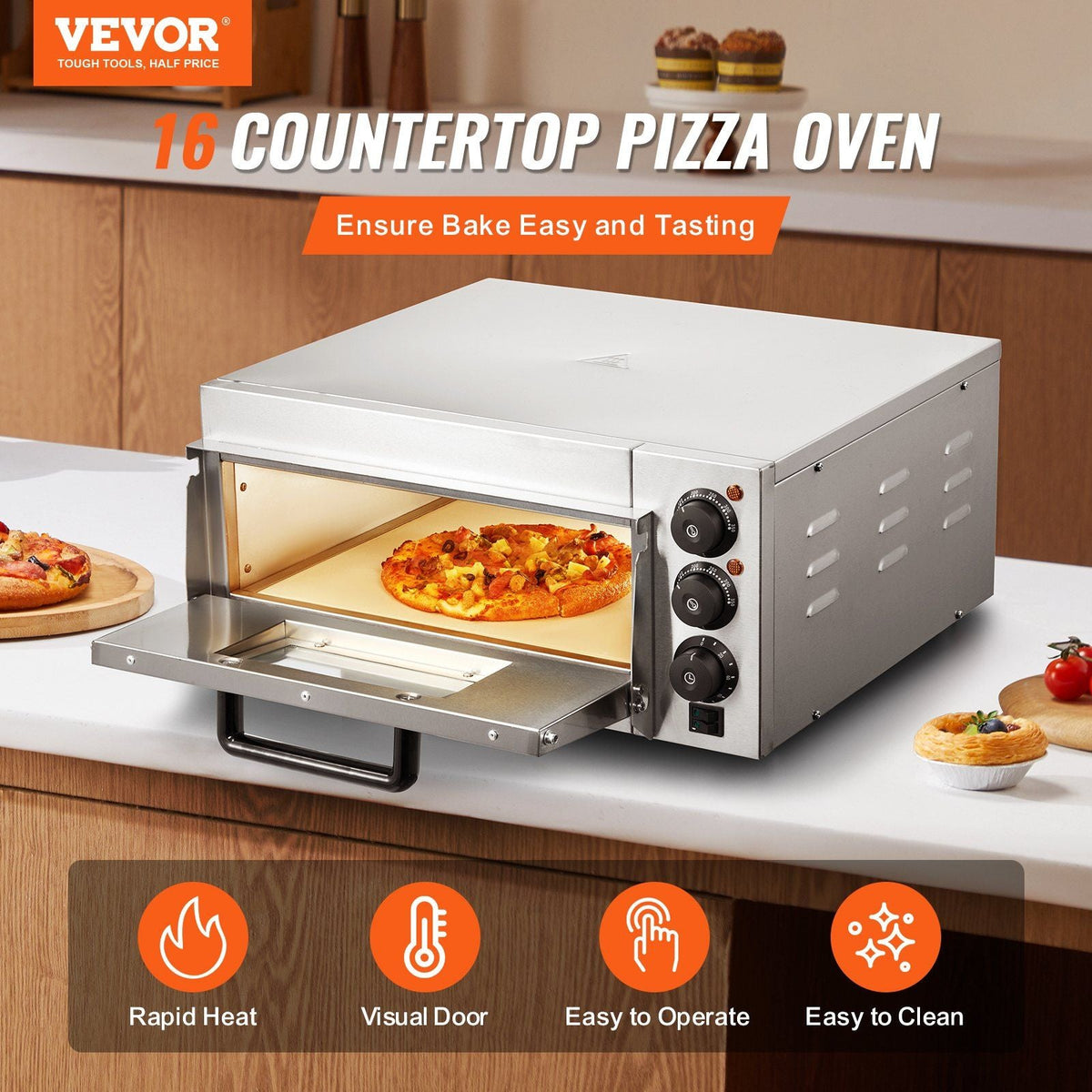 Commercial Countertop Pizza Oven Electric Pizza Oven for 16" Pizza Indoor