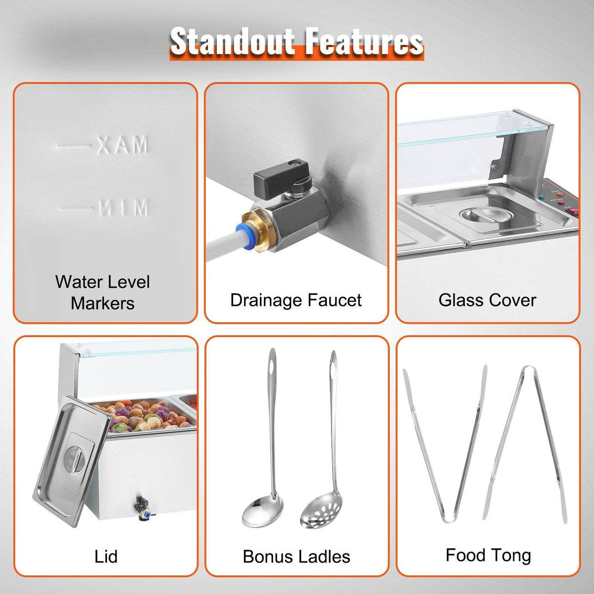 Commercial Electric Food Warmer Countertop Buffet 4*8Qt with Glass Shield