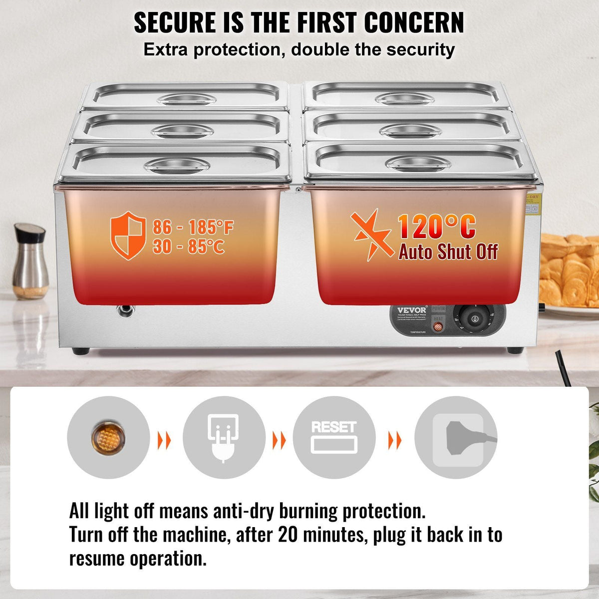 Commercial Electric Food Warmer Countertop Buffet 6*5Qt Pan Bain Marie