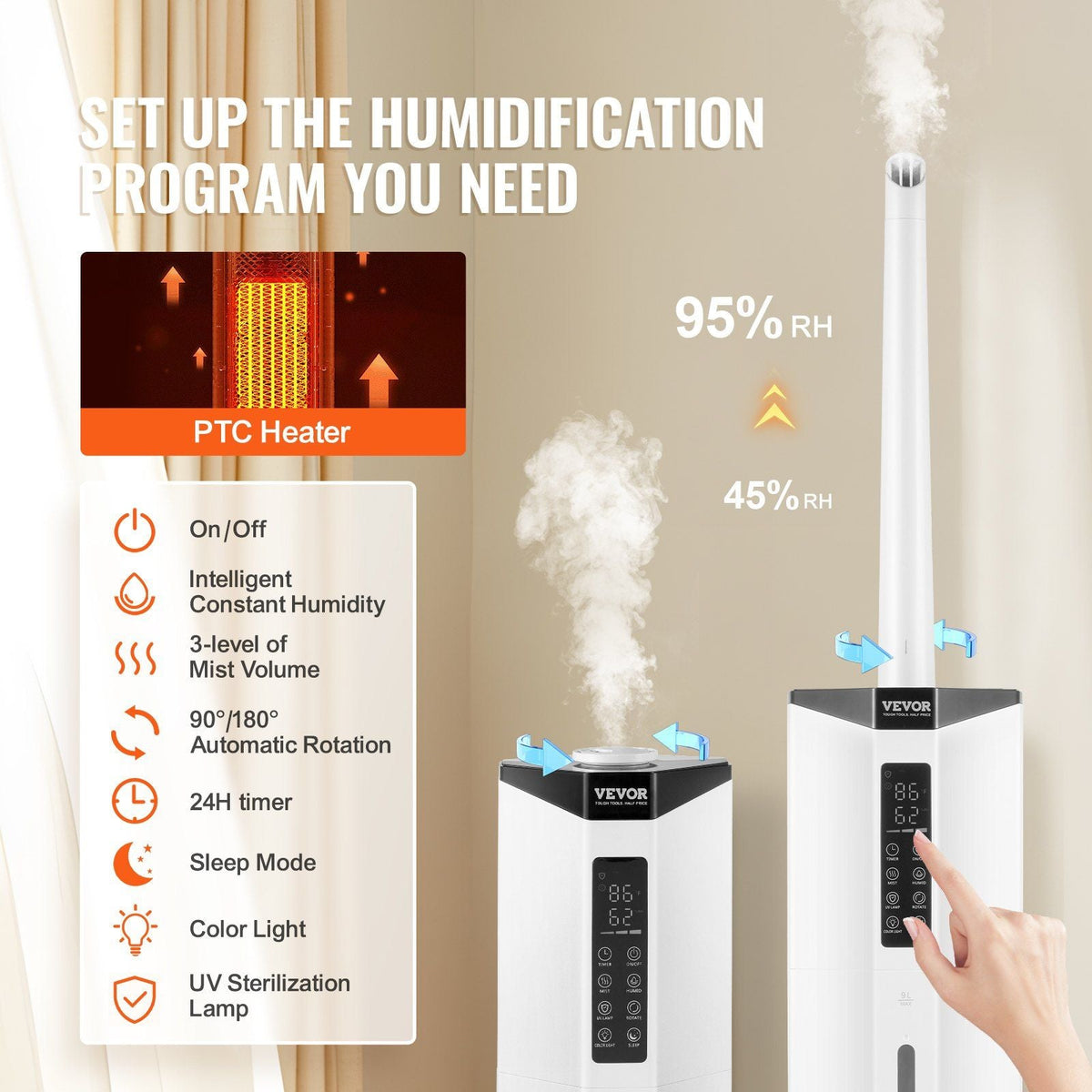Commercial Humidifier 2.4 Gal Cool/Warm Mist for 430.6 Sq Ft Top Refill