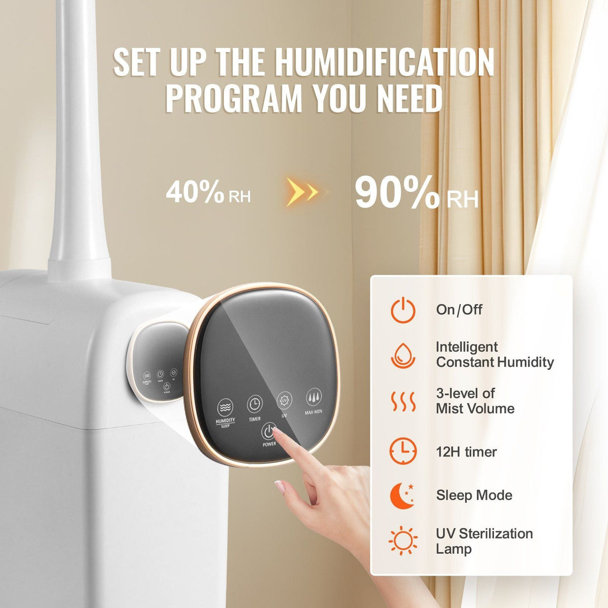 Commercial Humidifier 6.6 Gal Cool Mist for Up To 1291.7 Sq Ft Top Refill
