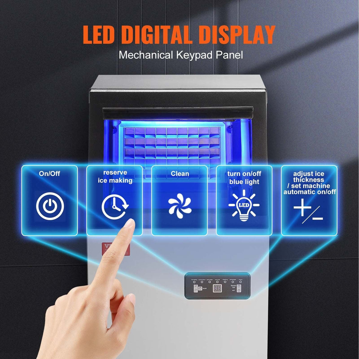 Commercial Ice Maker, 100 lbs/24H, Ice Maker Machine, 45 Ice Cubes in 12-15 Minutes, Freestanding Cabinet Ice Maker with 27.5 lbs Storage Capacity LED Digital Display, for Home Office Restaurant