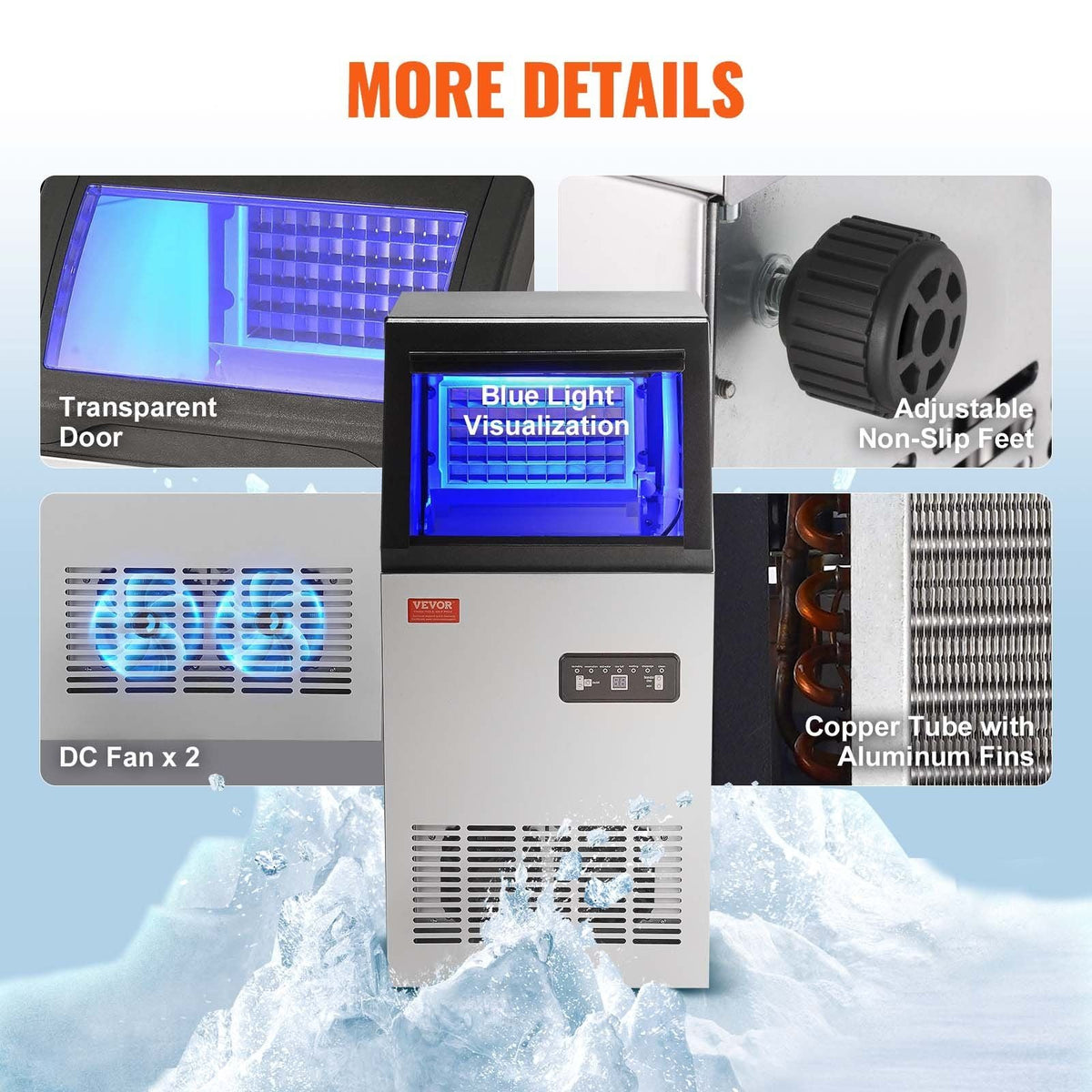 Commercial Ice Maker, 100 lbs/24H, Ice Maker Machine, 45 Ice Cubes in 12-15 Minutes, Freestanding Cabinet Ice Maker with 27.5 lbs Storage Capacity LED Digital Display, for Home Office Restaurant