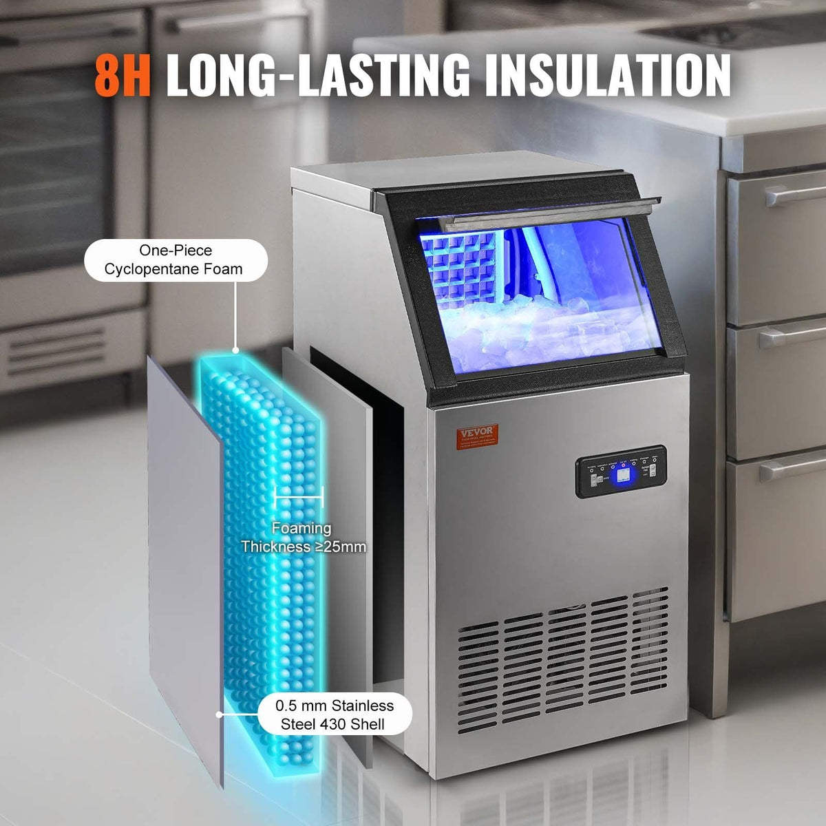 Commercial Ice Maker, 100 lbs/24H, Ice Maker Machine, 45 Ice Cubes in 12-15 Minutes, Freestanding Cabinet Ice Maker with 27.5 lbs Storage Capacity LED Digital Display, for Home Office Restaurant