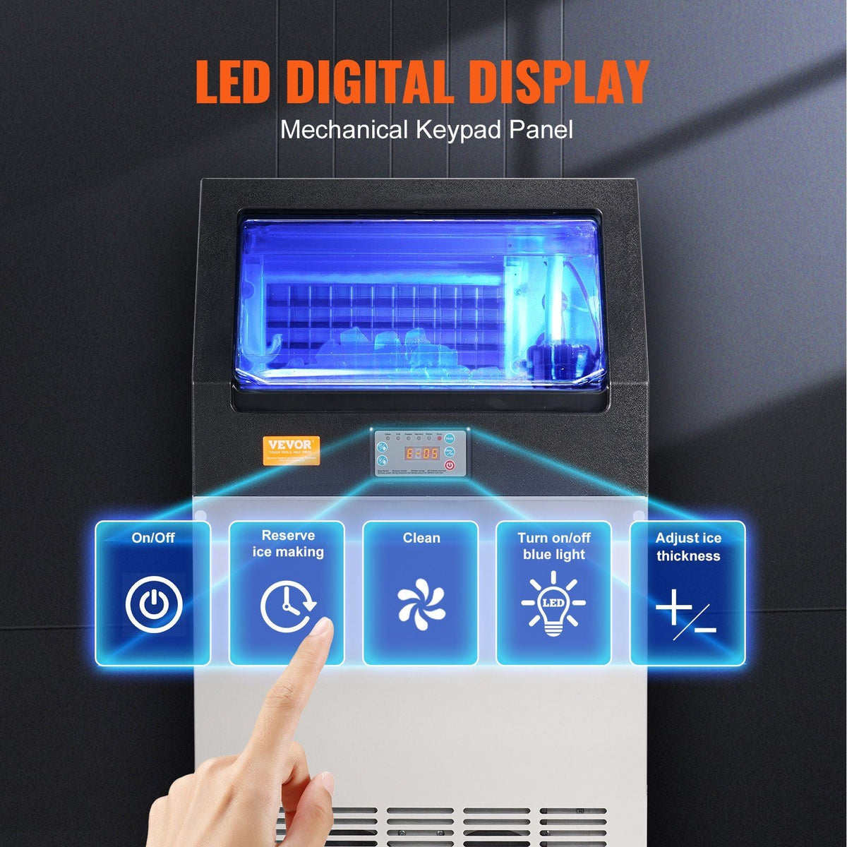 Commercial Ice Maker, 100lbs/24H, Ice Maker Machine, 55 Ice Cubes in 12-15 Minutes, Freestanding Cabinet Ice Maker with 33lbs Storage Capacity LED Digital Display, for Bar Home Office Restaurant