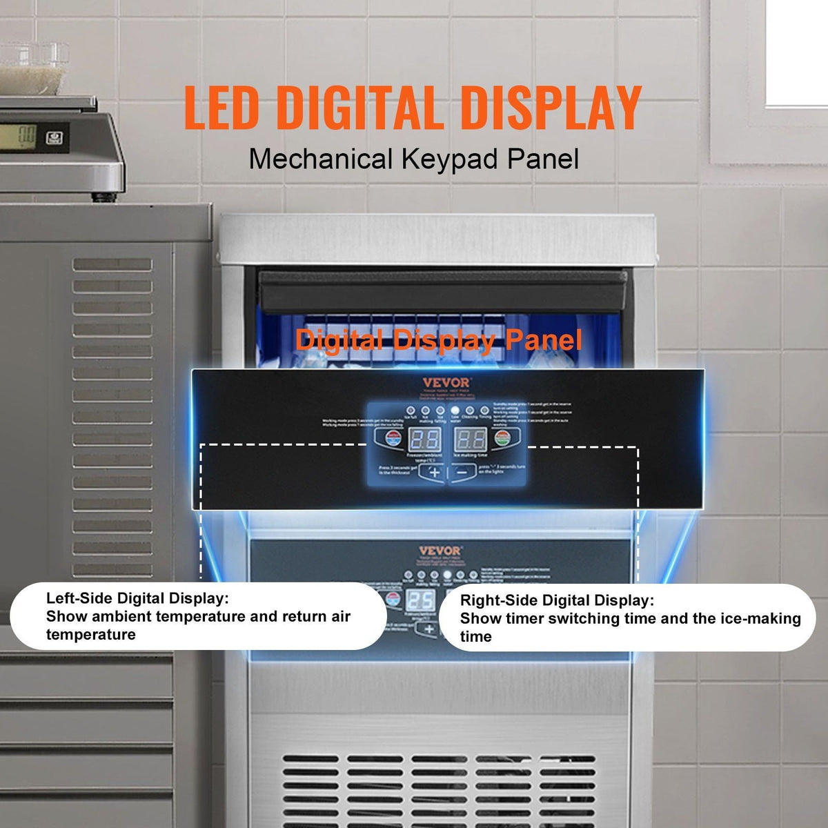 Commercial Ice Maker, 80lbs/24H, Ice Maker Machine, 40 Ice Cubes in 12-15 Minutes, Freestanding Cabinet Ice Maker with 24lbs Storage Capacity LED Digital Display, for Bar Home Office Restaurant