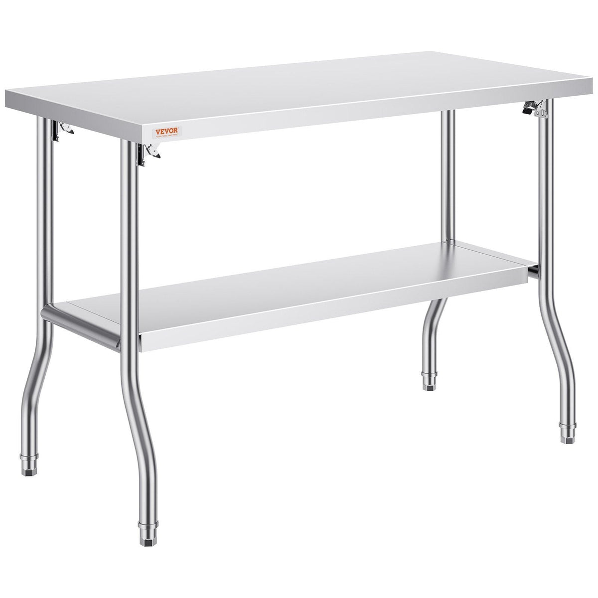 Commercial Worktable Workstation 48 x 24 Inch Folding Commercial Prep Table, Heavy-duty Stainless Steel Folding Table with 300 lbs Load, Kitchen Work Table, Silver Stainless Steel Kitchen Island