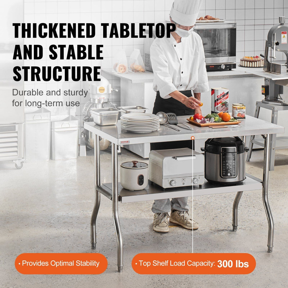 Commercial Worktable Workstation 48 x 24 Inch Folding Commercial Prep Table, Heavy-duty Stainless Steel Folding Table with 300 lbs Load, Kitchen Work Table, Silver Stainless Steel Kitchen Island
