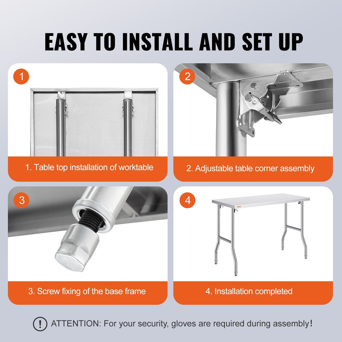 Commercial Worktable Workstation 48 x 24 Inch Folding Commercial Prep Table, Heavy-duty Stainless Steel Folding Table with 661 lbs Load, Kitchen Work Table, Silver Stainless Steel Kitchen Island