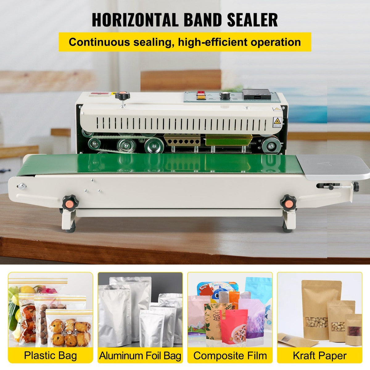 Continuous Bag Band Sealing Machine FR900K Band Sealer Machine with Digital Temperature Control Horizontal Bag Sealer for 0.02-0.08 mm Plastic Bags Continuous Band Sealer w/ Printing Function