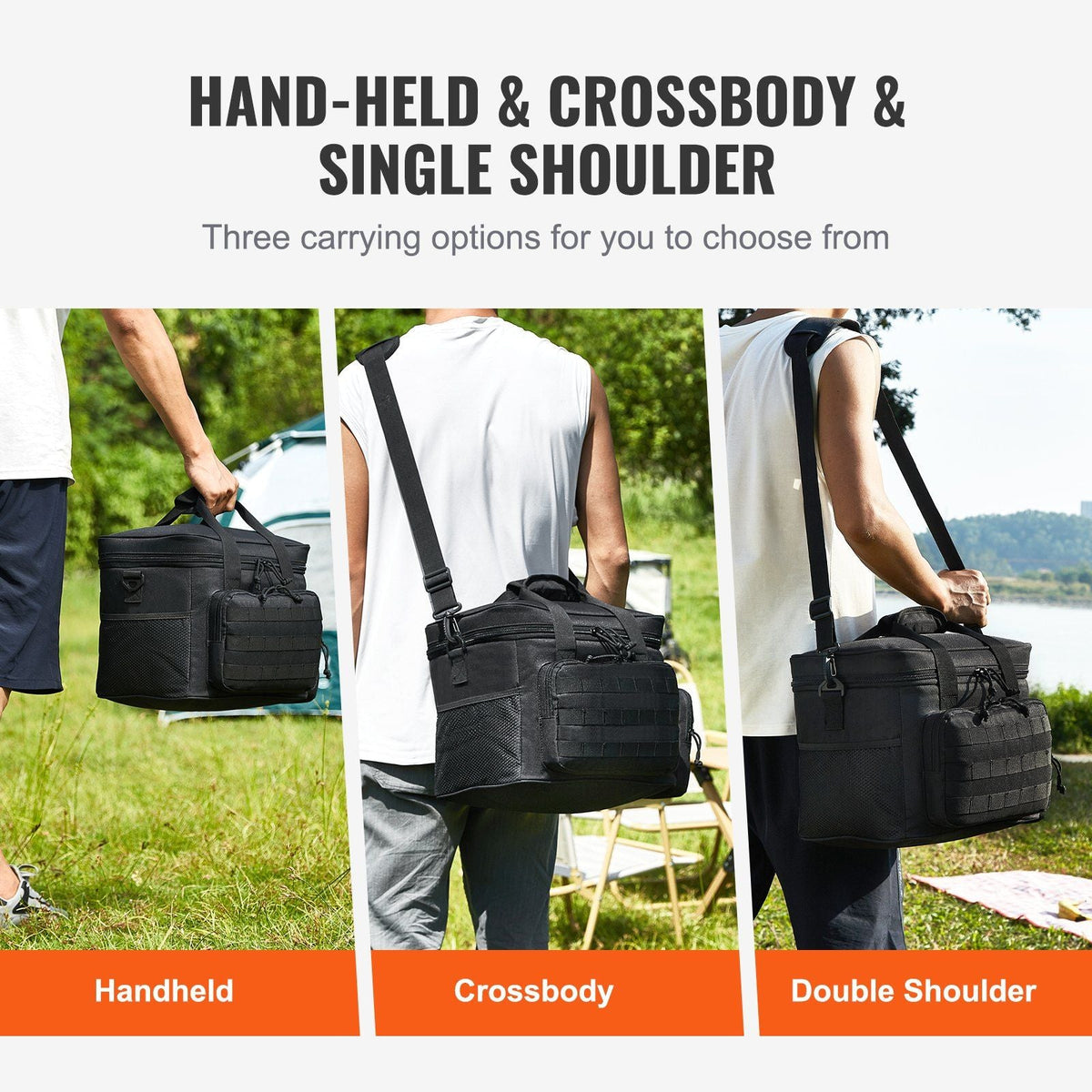 Cooler Bag, 20L Insulated Lunch Bag with Molle Design and Multi-Pocket, 600D Cooler Lunch Box with Removable Storage Bags, Soft Cooler for Office, Picnic, Hiking, Beach or Beverage, Black