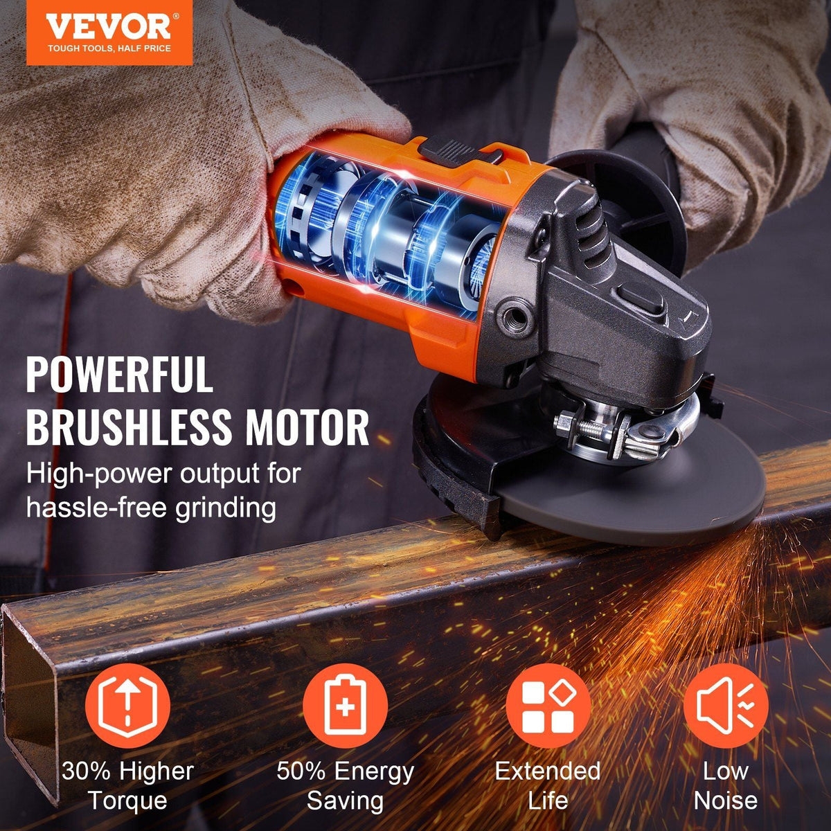 Cordless Angle Grinder Kit, 4-1/2'' 9000rpm Brushless Motor, 3 Variable Speed, Electric Grinder Power Tools with 20V 4.0Ah Battery & Fast Charger For Cutting, Polishing, Rust Removal