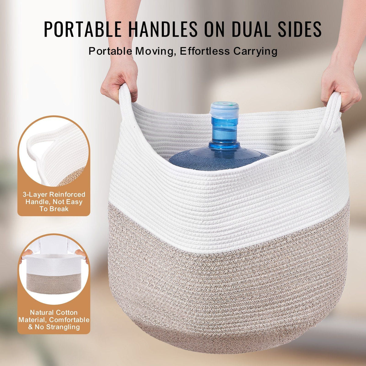 Cotton Rope Storage Basket 87L Woven Blanket Basket 22 x 22 x 14 in