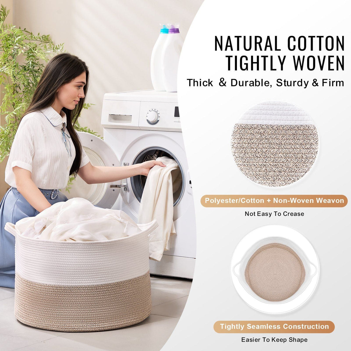 Cotton Rope Storage Basket 87L Woven Blanket Basket 22 x 22 x 14 in