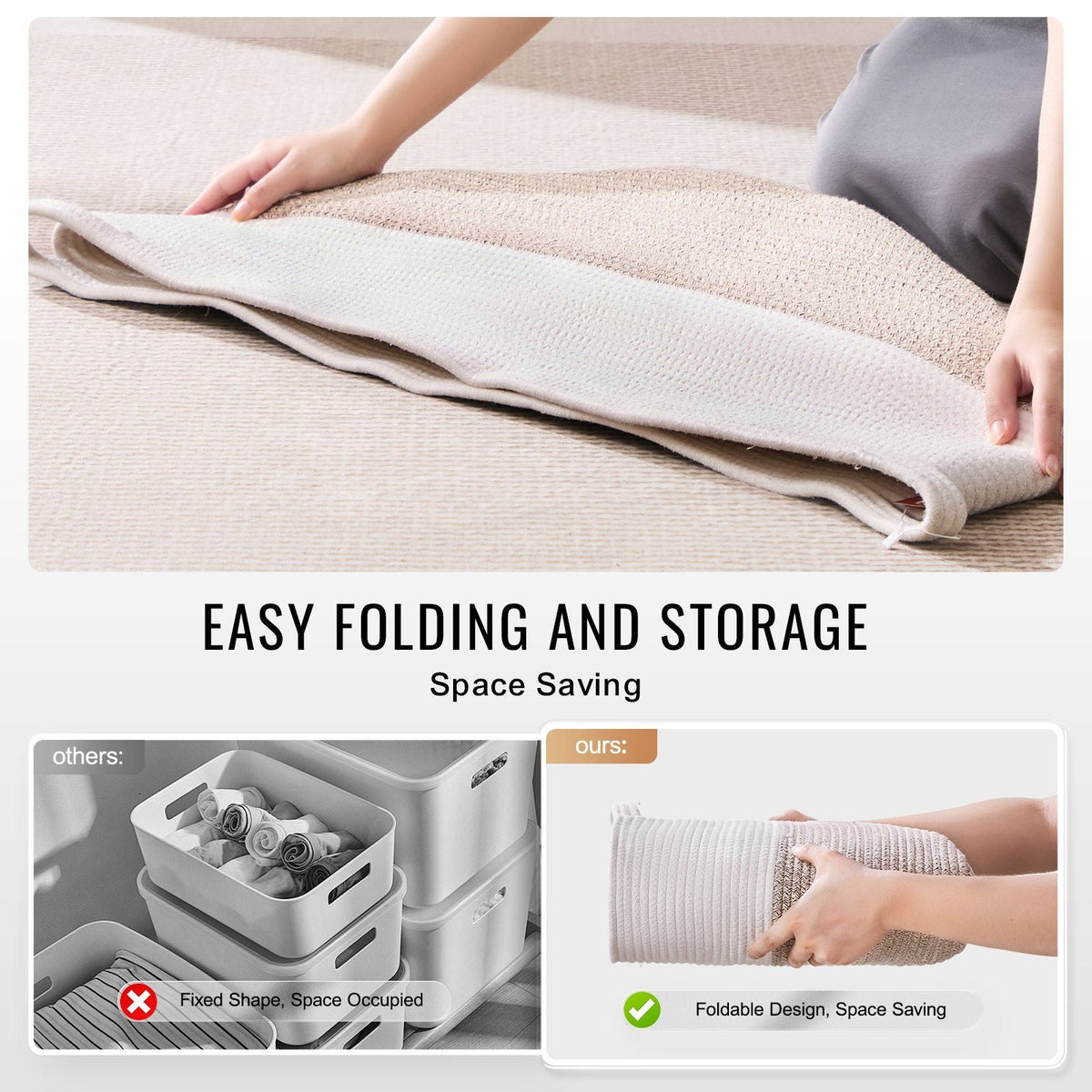 Cotton Rope Storage Basket 87L Woven Blanket Basket 22 x 22 x 14 in