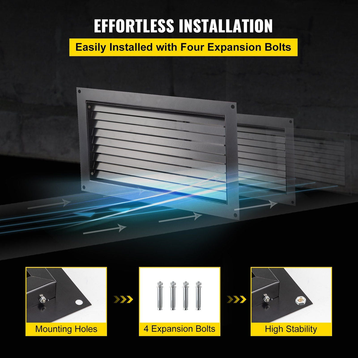 Crawl Space Flood Vent, 12" Height x 20" Width Foundation Flood Vent, to Reduce Foundation Damage and Flood Risk, Black, Wall Mounted Flood Vent,for Crawl Spaces,Garages & Full Height Enclosures