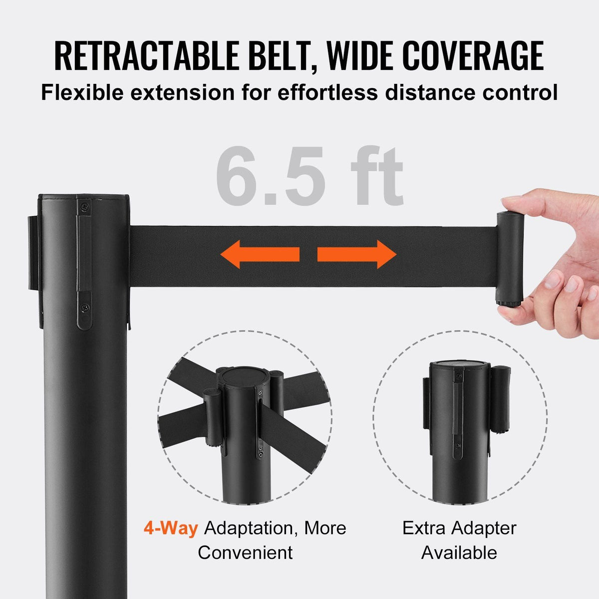 Crowd Control Stanchion, 4-Pack Crowd Control Barrier, Carbon Steel Baking Painted Stanchion Queue Post with 2PCS 6.5FT Retractable Belt & Fillable Base, Belt Barrier Line Divider, Easy Assembly