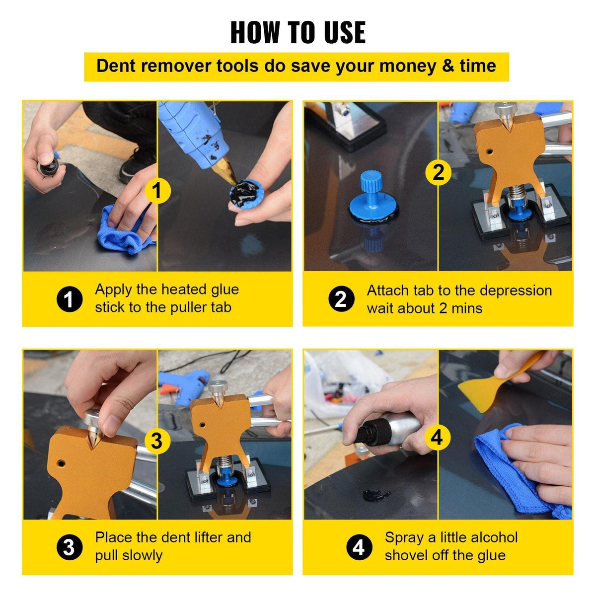 Dent Puller Kit, 53 PCS Paintless Dent Repair Tool, Golden Lifter Puller Car Dent Repair Kit, Glue Puller Tabs Dent Puller Kit for Auto Dent Removal, Minor Dents, Door Dings and Hail Damage