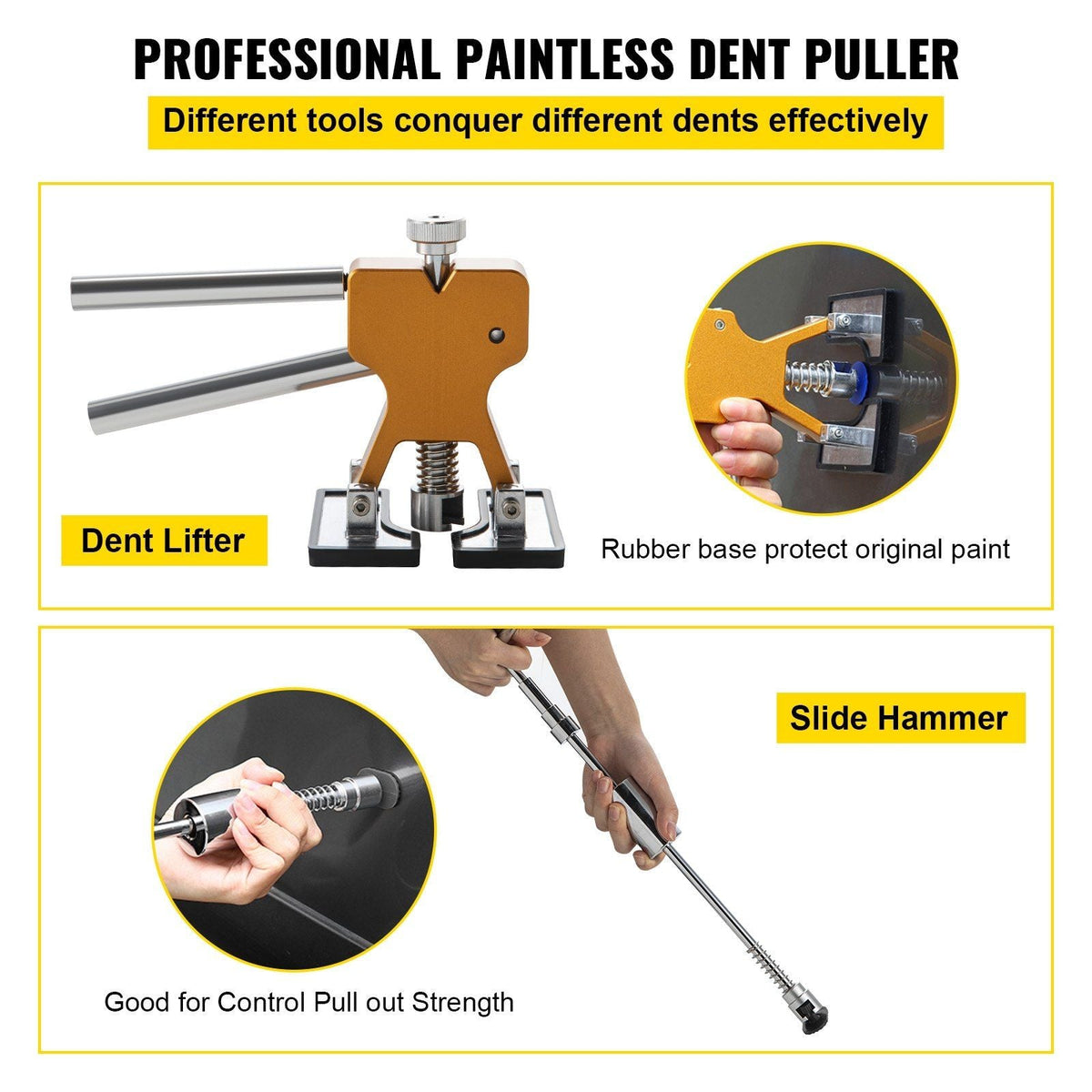 Dent Puller Kit, 53 PCS Paintless Dent Repair Tool, Golden Lifter Puller Car Dent Repair Kit, Glue Puller Tabs Dent Puller Kit for Auto Dent Removal, Minor Dents, Door Dings and Hail Damage