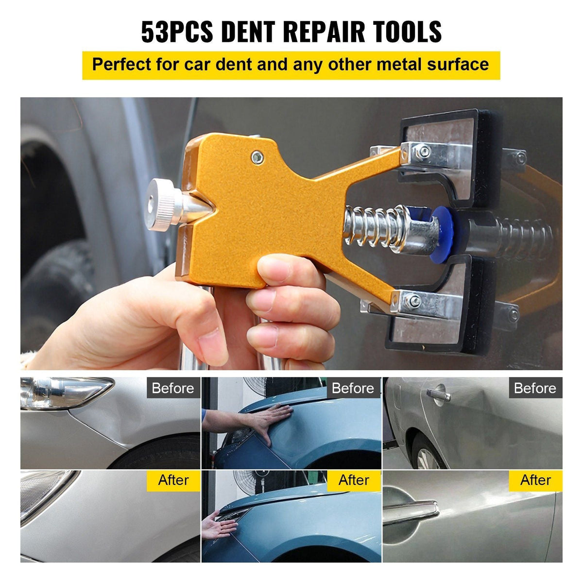 Dent Puller Kit, 53 PCS Paintless Dent Repair Tool, Golden Lifter Puller Car Dent Repair Kit, Glue Puller Tabs Dent Puller Kit for Auto Dent Removal, Minor Dents, Door Dings and Hail Damage
