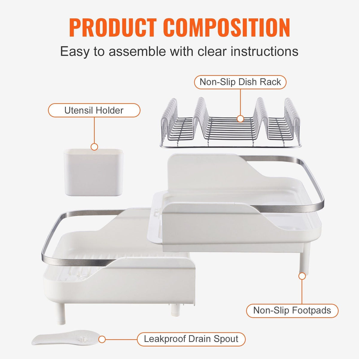 Dish Drying Rack Expandable Drainer Stainless Steel Kitchen Utensil Holder