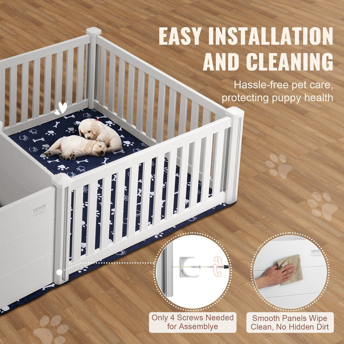 Dog Whelping Box 93.3 x 48.4 x 18.1in Dual Zone PVC with Rails Pee Pad