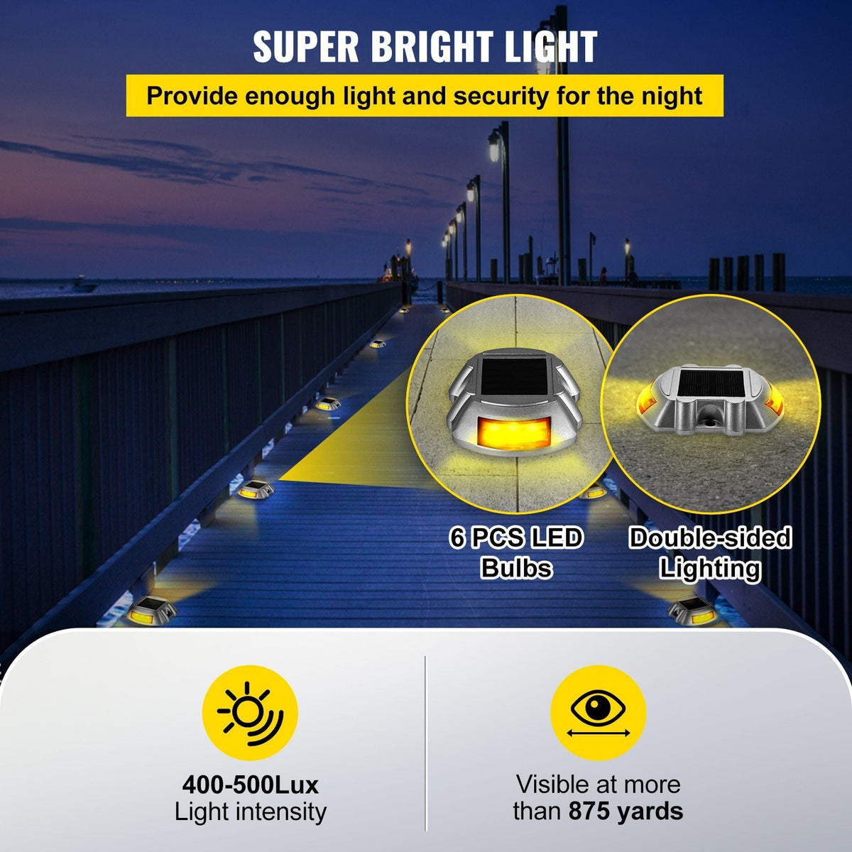 Driveway Lights, 4-Pack Solar Driveway Lights with Switch Button, Solar Deck Lights Waterproof, Wireless Dock Lights 6 LEDs for Path Warning Garden Walkway Sidewalk Steps, LED Bright Orange