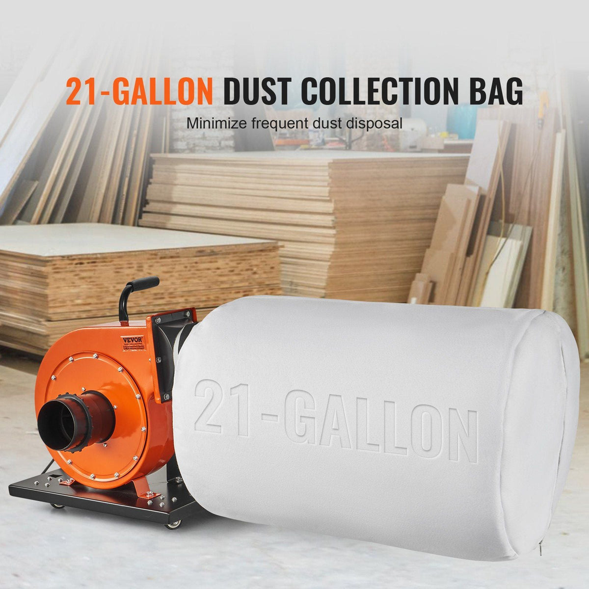Dust Collector, 1HP 537 CFM Air Flow, Rolling Dust Collector with 21-Gallon Dust Collection Bag, 2.5 Micron Bag Filtration, Industrial Workshop Mobile Wood Dust Container with Handle and Wheels