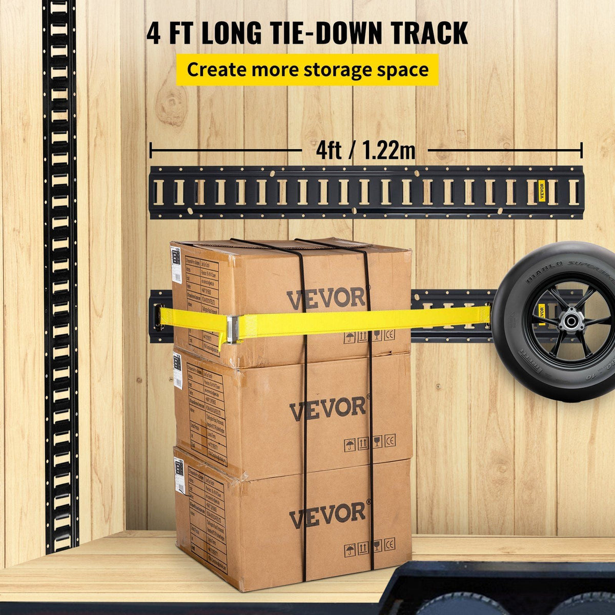E-Track Tie-Down Rail, 4PCS 4-FT Steel Rails w/Standard 1"x2.5" Slots, Compatible with O and D Rings & Tie-Offs and Ratchet Straps & Hooked Chains, for Cargo and Heavy Equipment Securing