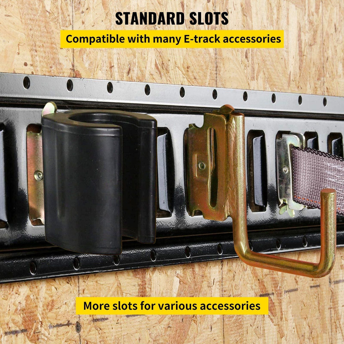 E-Track Tie-Down Rail, 4PCS 5-FT Steel Rails w/Standard 1"x2.5" Slots, Compatible with O and D Rings & Tie-Offs and Ratchet Straps & Hooked Chains, for Cargo and Heavy Equipment Securing