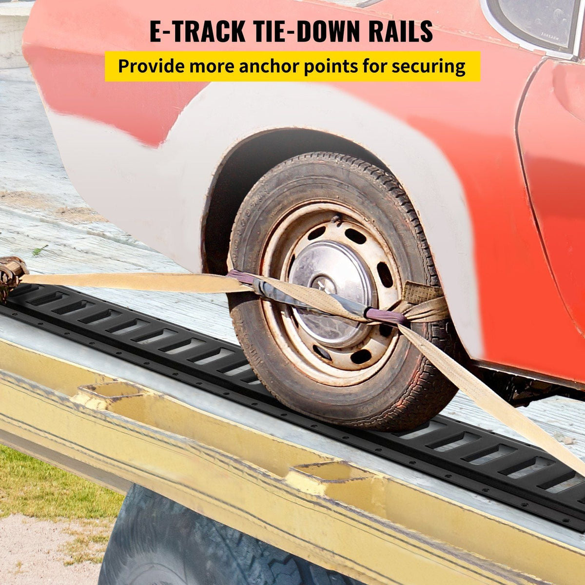 E-Track Tie-Down Rail, 4PCS 5-FT Steel Rails w/Standard 1"x2.5" Slots, Compatible with O and D Rings & Tie-Offs and Ratchet Straps & Hooked Chains, for Cargo and Heavy Equipment Securing