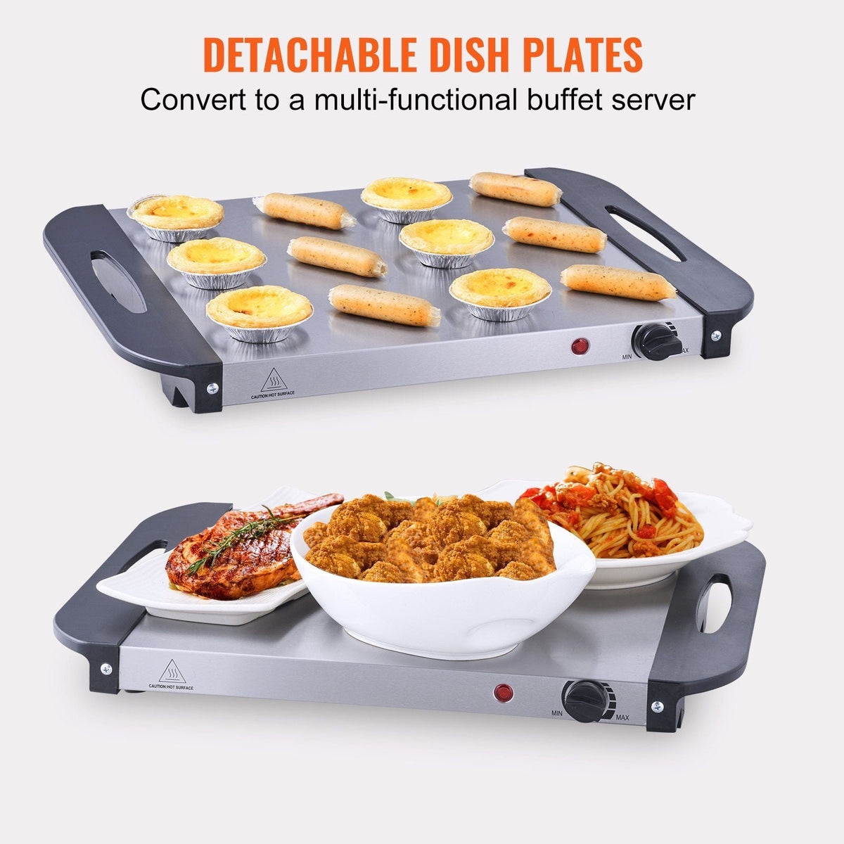 Electric Buffet Server & Food Warmer, 14" x 14" Portable Stainless Steel Chafing Dish Set with Temp Control & Oven-Safe Pan, Perfect for Catering, Parties, Events, Entertaining, Silver, ETL