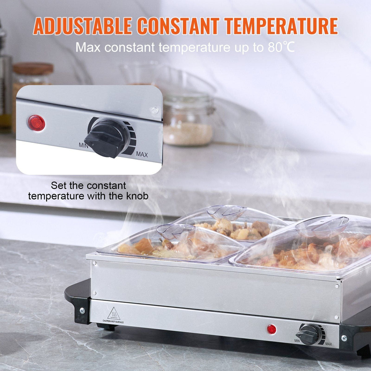 Electric Buffet Server & Food Warmer, 14" x 14" Portable Stainless Steel Chafing Dish Set with Temp Control & Oven-Safe Pan, Perfect for Catering, Parties, Events, Entertaining, Silver, ETL