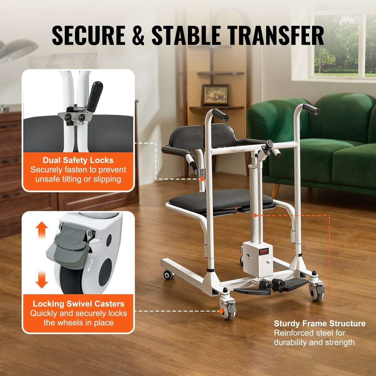 Electric Patient Lift Chair Patient Transfer Wheelchair & 180° Split Seat